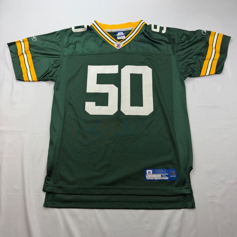 Reebok Green Bay Packers Jersey Kids XL Green AJ Hawk 50 NFL Football Mesh